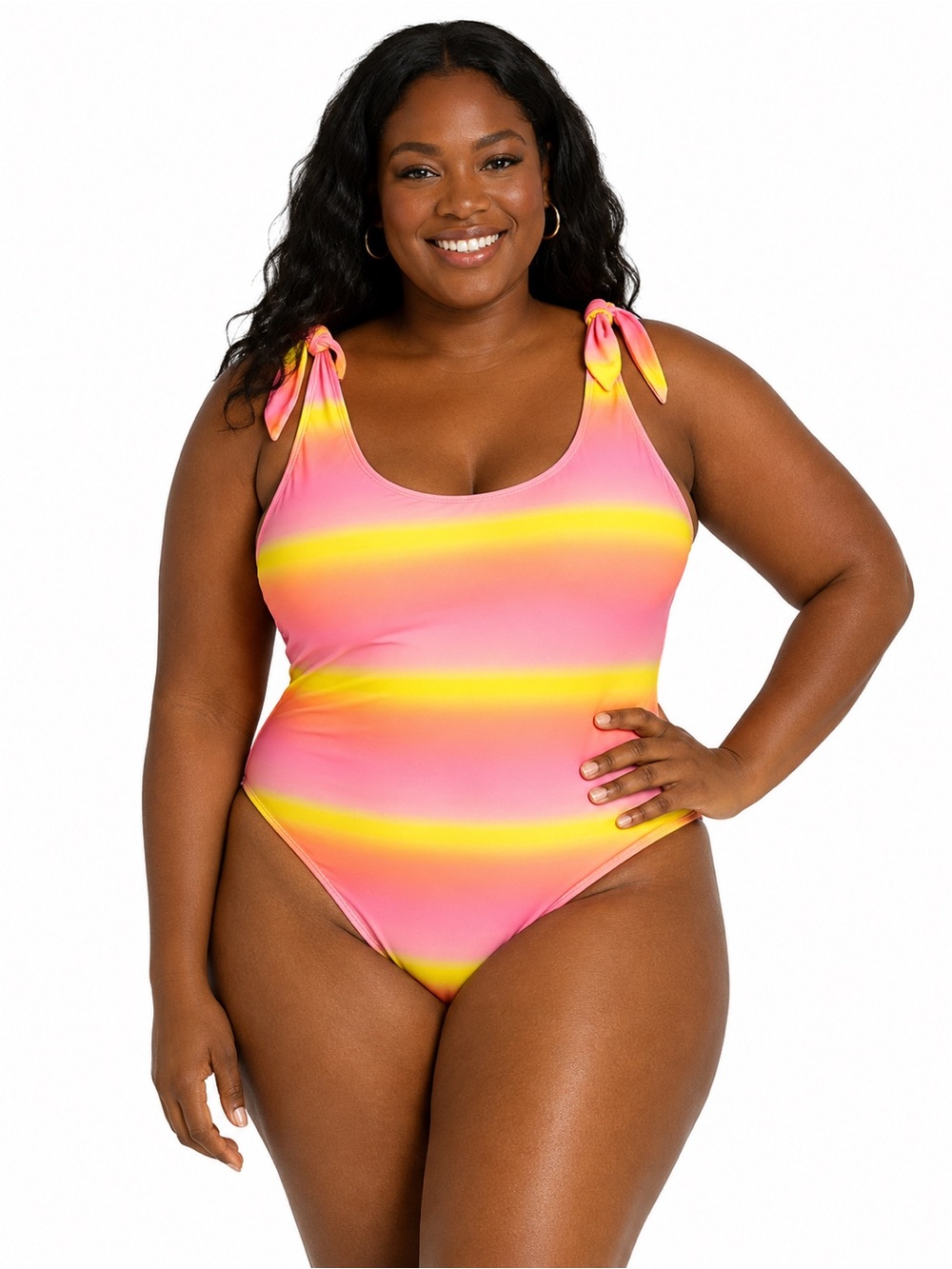XOXO Pink & Yellow Stripe One-Piece Swimsuit – Women’s Plus Size 3X